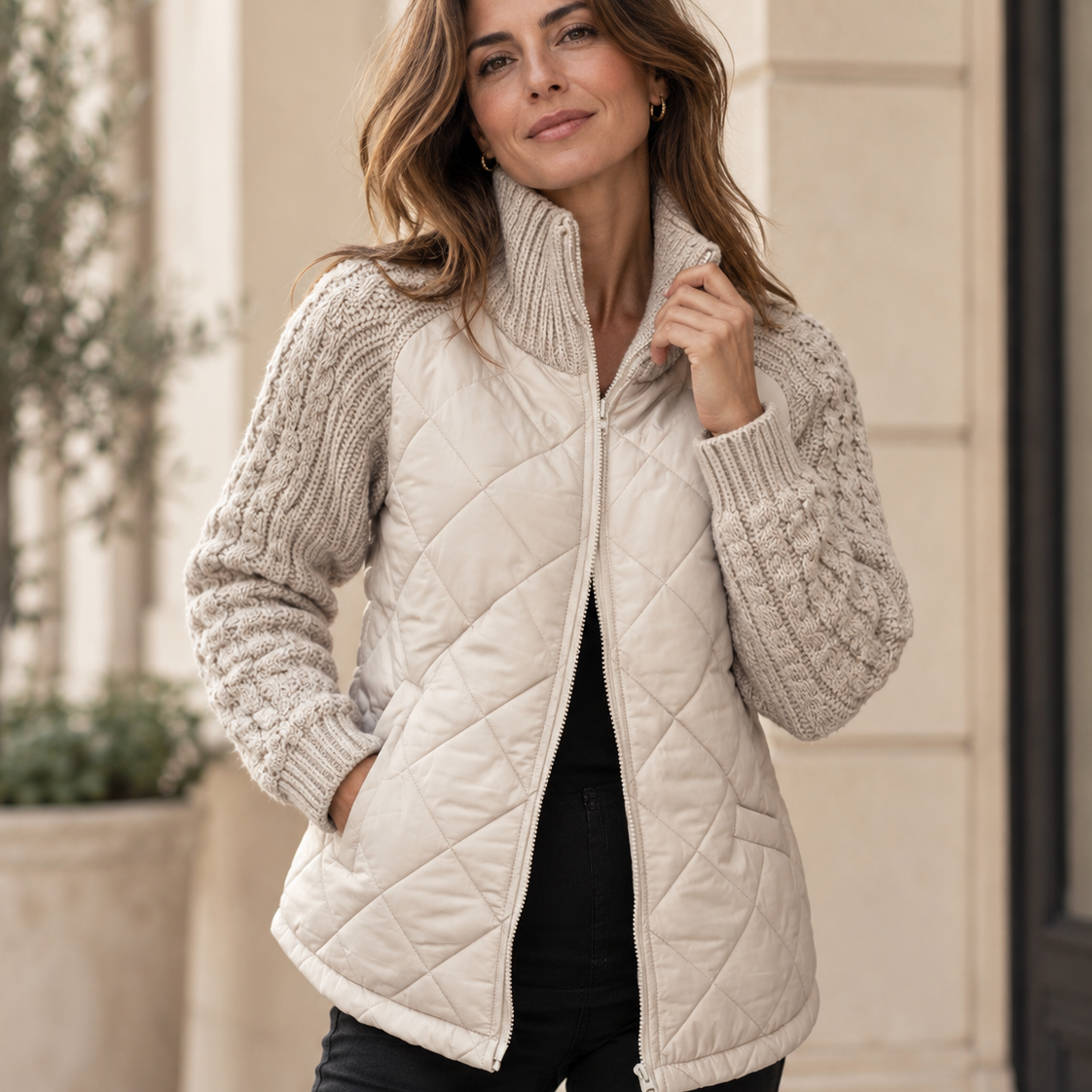 Giacca in Maglia - Inserti in Tessuto Patchwork