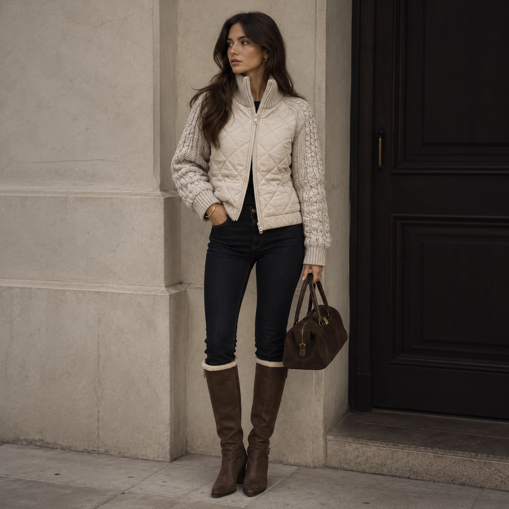 Giacca in Maglia - Inserti in Tessuto Patchwork