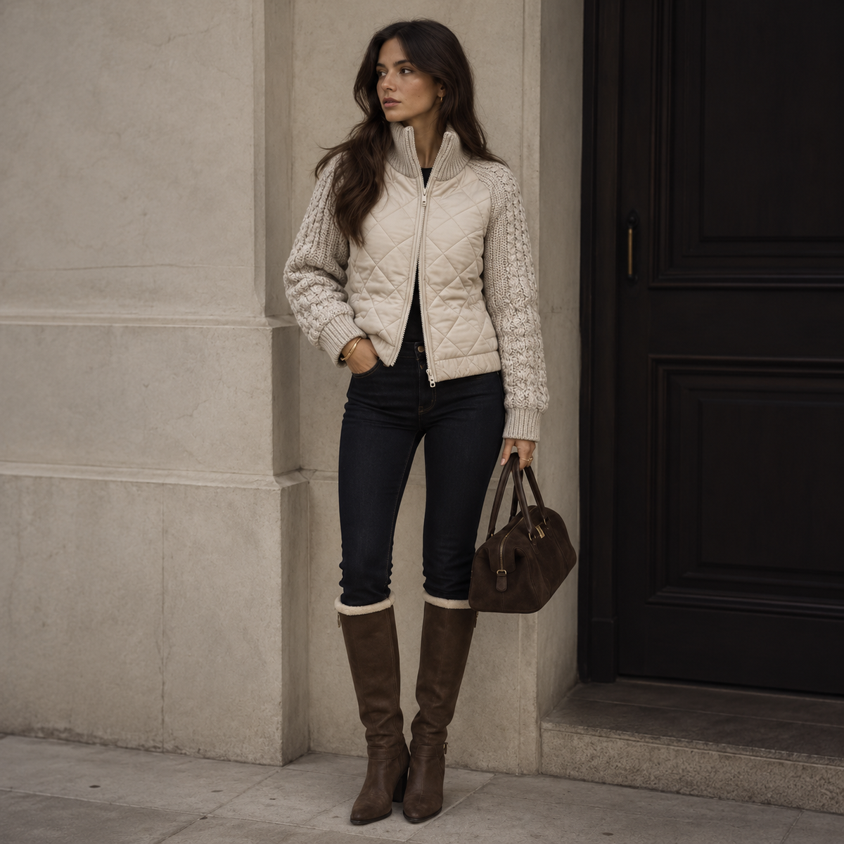 Giacca in Maglia - Inserti in Tessuto Patchwork